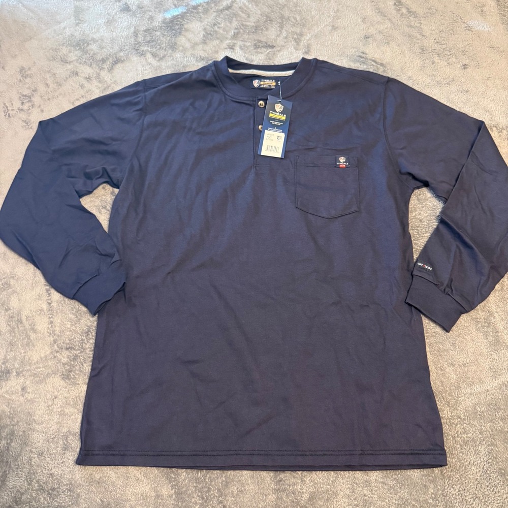 Tyndale Workwear Henley Shirt Mens Long Sleeve 3 Button CAT2 Navy Sz L NWT J060T